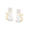 Child's Pear-Shaped and Round Cubic Zirconia Cat with Bow Tie Stud Earrings in 10K Gold