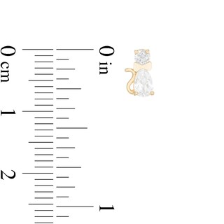 Child's Pear-Shaped and Round Cubic Zirconia Cat with Bow Tie Stud Earrings in 10K Gold