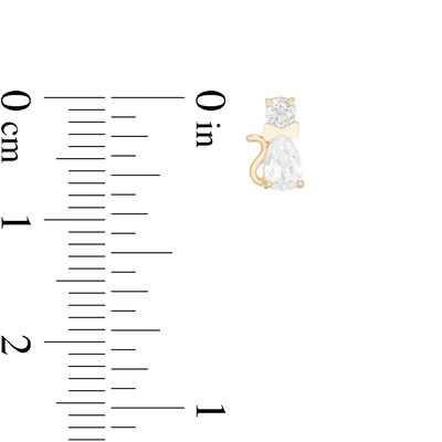 Child's Pear-Shaped and Round Cubic Zirconia Cat with Bow Tie Stud Earrings in 10K Gold