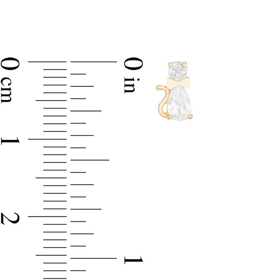 Child's Pear-Shaped and Round Cubic Zirconia Cat with Bow Tie Stud Earrings in 10K Gold