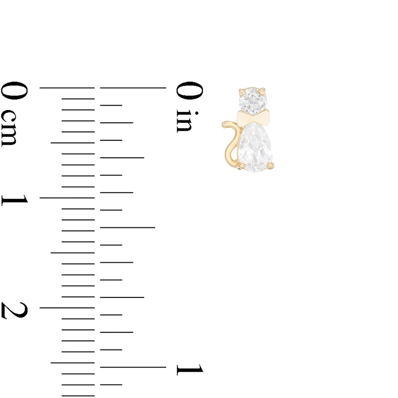 Child's Pear-Shaped and Round Cubic Zirconia Cat with Bow Tie Stud Earrings in 10K Gold