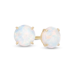 Child's 4mm Simulated Opal Solitaire Stud Earrings in 14K Gold
