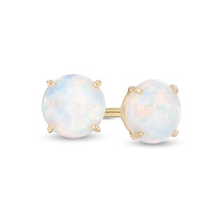 Child's 4mm Simulated Opal Solitaire Stud Earrings in 14K Gold