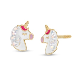 Child's Multi-Color Cubic Zirconia Enamel Unicorn Stud Earrings in 10K Gold