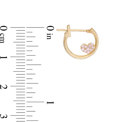 Child's Pink Cubic Zirconia Heart Accent Hoop Earrings in 10K Gold