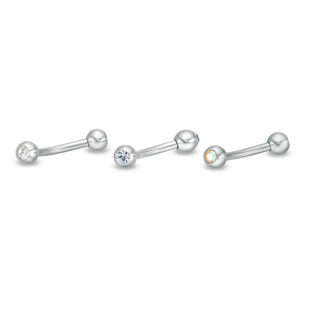 Solid and Tube Stainless Steel Crystal Three Piece Curved Barbell Set - 16G