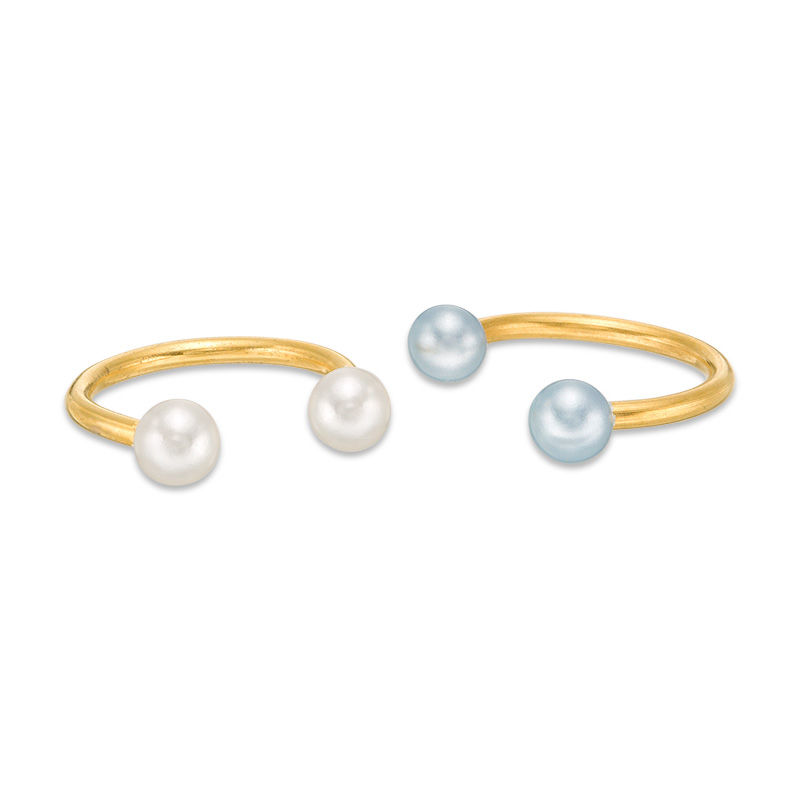 Main Image 1 of 018 Gauge 3mm Simulated Blue and White Pearl Ends Horseshoe Pair in Stainless Steel with Yellow IP