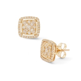 1/2 CT. T.W. Diamond Multi-Shape &quot;X&quot; Cluster Cushion Frame Stud Earrings in 10K Gold