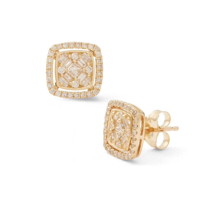 1/2 CT. T.W. Diamond Multi-Shape "X" Cluster Cushion Frame Stud Earrings in 10K Gold