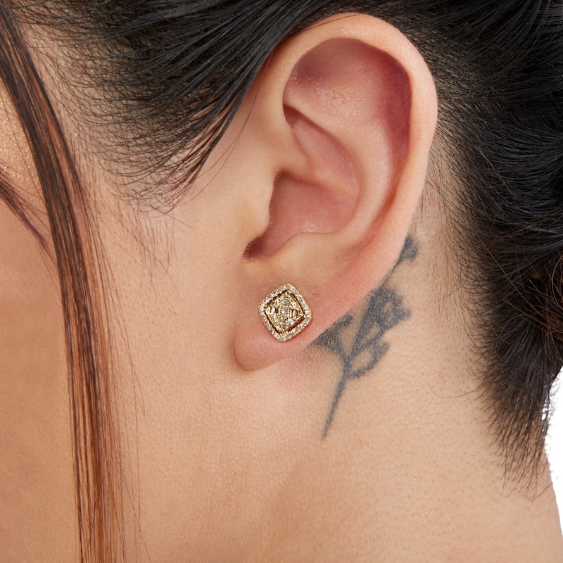 Main Image 3 of 10K Gold 1/2 CT. T.W. Diamond Multi-Shape "X" Cluster Cushion Frame Studs