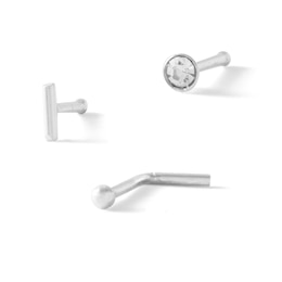 020 Gauge Crystal, Bar and Ball Nose Stud Set in Semi-Solid Sterling Silver