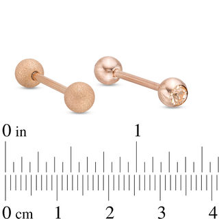 014 Gauge 4mm Champagne Crystal and Textured Ball Barbell Set in Stainless Steel with Rose IP