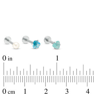 016 Gauge Simulated Pearl and Trillion-Cut Cubic Zirconia Three Piece Labret Set in Stainless Steel