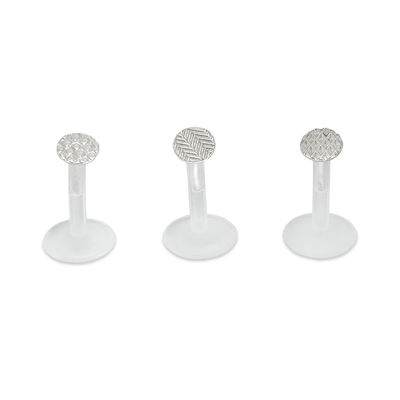 016 Gauge Multi-Textured Disc Three Piece Labret Set in Sterling Silver and Biopierce
