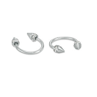 018 Gauge Crystal Halo Spike Ends Horseshoe Pair in Stainless Steel