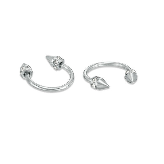 018 Gauge Crystal Halo Spike Ends Horseshoe Pair in Stainless Steel