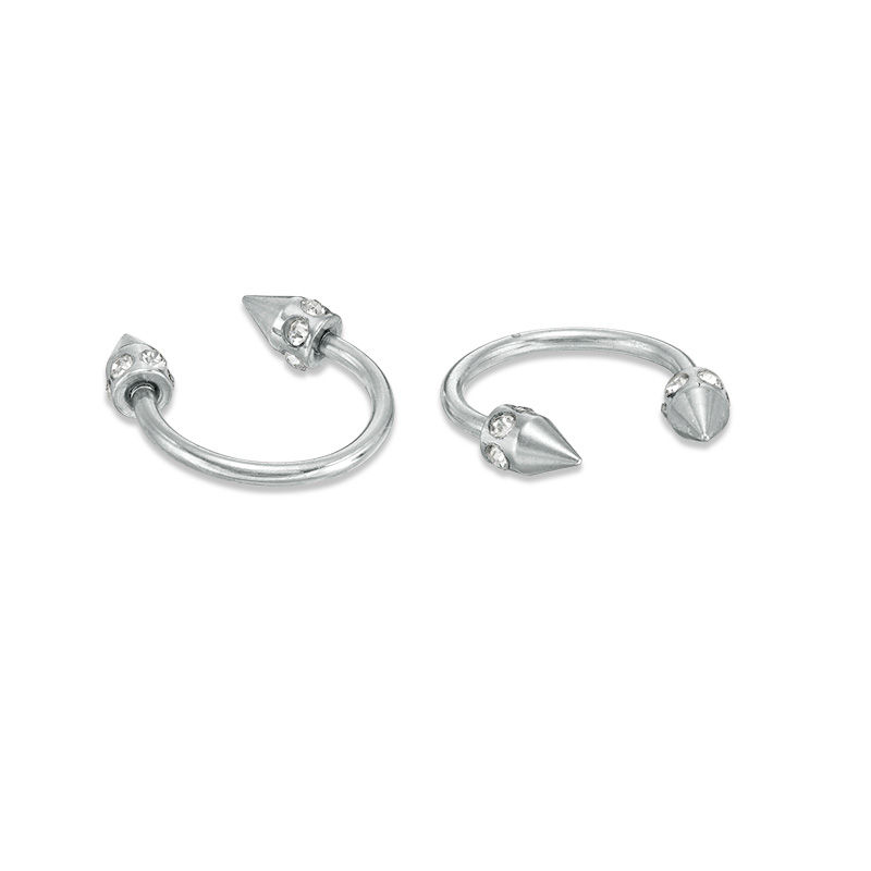 018 Gauge Crystal Halo Spike Ends Horseshoe Pair in Stainless Steel