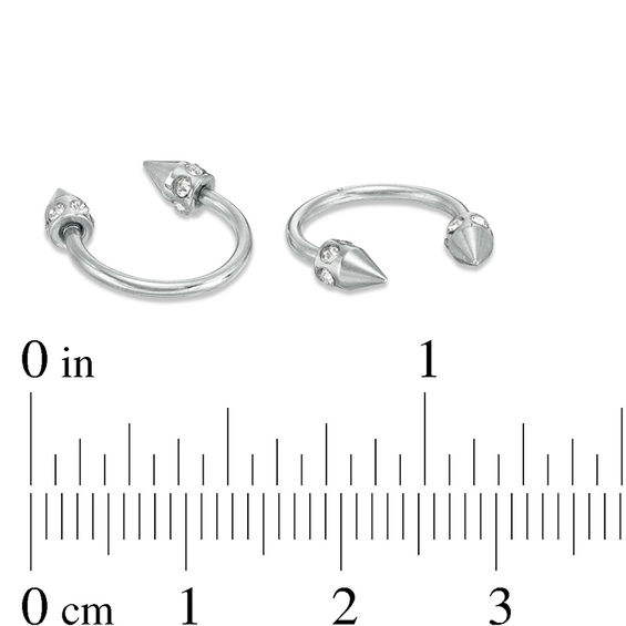 018 Gauge Crystal Halo Spike Ends Horseshoe Pair in Stainless Steel