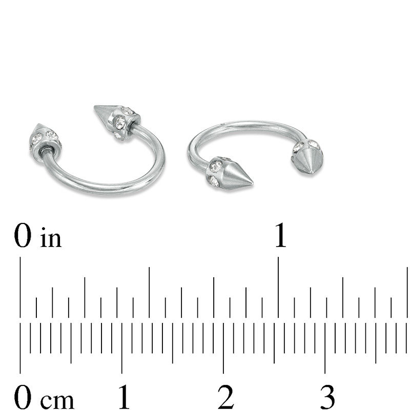 018 Gauge Crystal Halo Spike Ends Horseshoe Pair in Stainless Steel