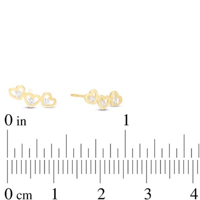 Cubic Zirconia Triple Heart Crawler Earrings in 10K Gold
