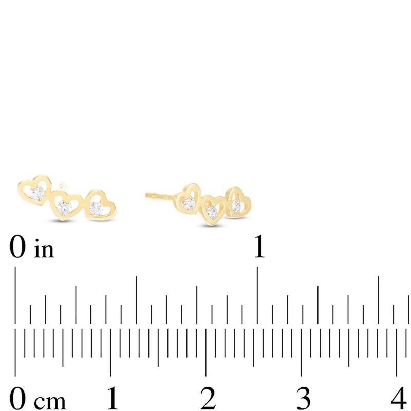 Main Image 2 of Cubic Zirconia Triple Heart Crawler Earrings in 10K Gold
