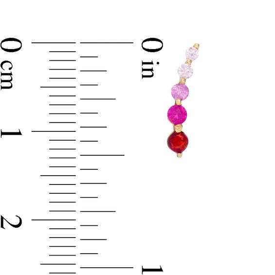 Multi-Color Cubic Zirconia Ombré Graduated Curved Crawler Earrings in 10K Gold