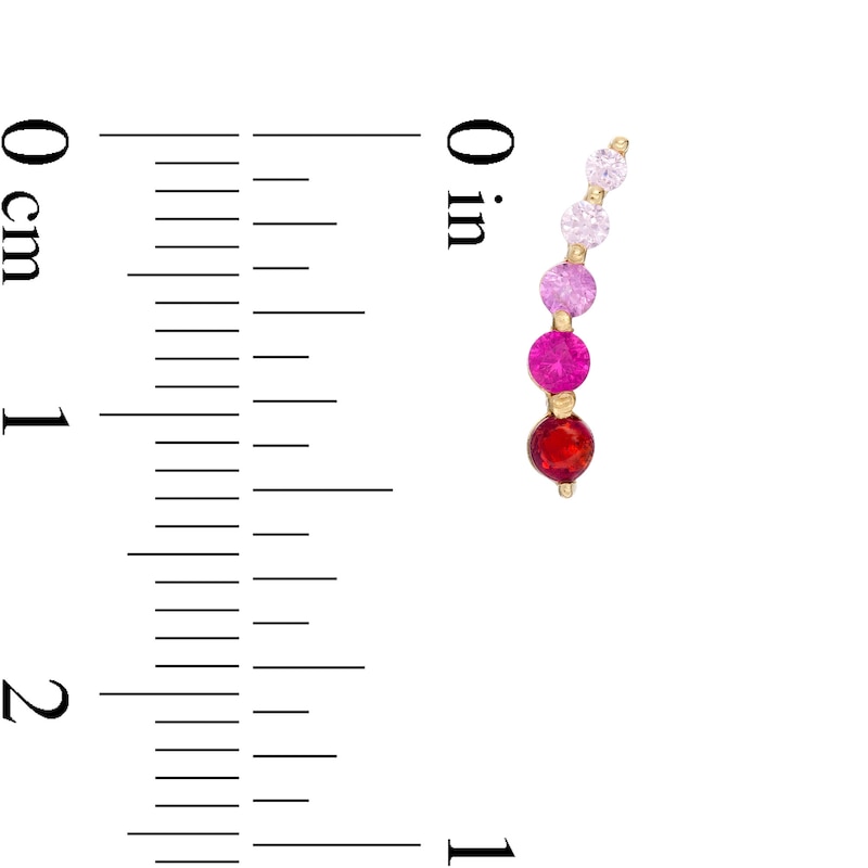 Multi-Color Cubic Zirconia Ombré Graduated Curved Crawler Earrings in 10K Gold