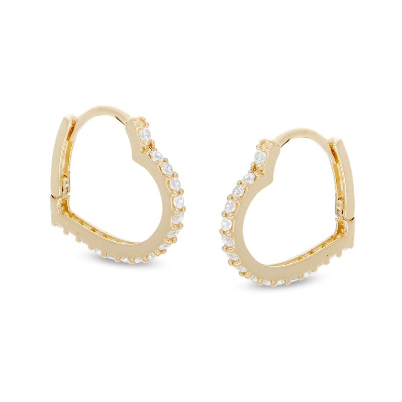 Cubic Zirconia Heart Huggie Hoop Earrings in 10K Gold