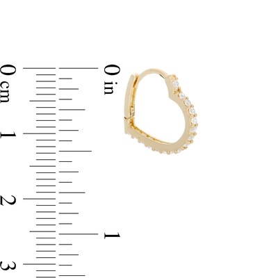 Cubic Zirconia Heart Huggie Hoop Earrings in 10K Gold