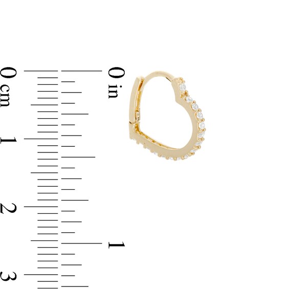 Cubic Zirconia Heart Huggie Hoop Earrings in 10K Gold