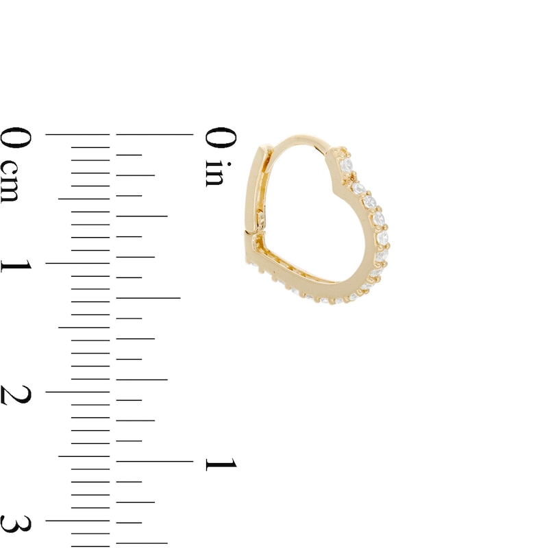 Cubic Zirconia Heart Huggie Hoop Earrings in 10K Gold