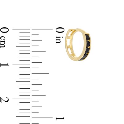 Black Cubic Zirconia Five Stone Huggie Hoop Earrings in 10K Gold
