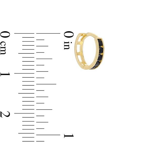 Black Cubic Zirconia Five Stone Huggie Hoop Earrings in 10K Gold