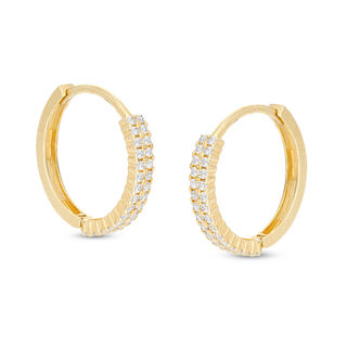 10K Solid Gold CZ Double Row Huggies
