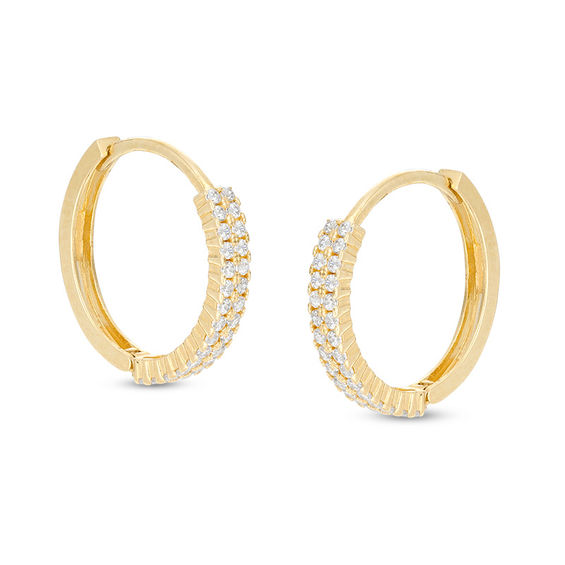 10K Solid Gold CZ Double Row Huggies