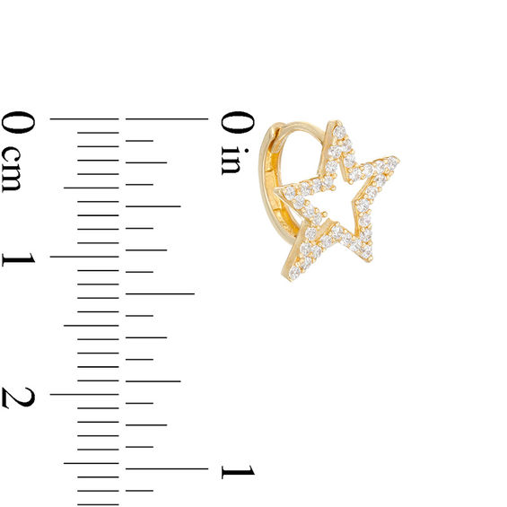 Cubic Zirconia Open Star Huggie Hoop Earrings in 10K Gold