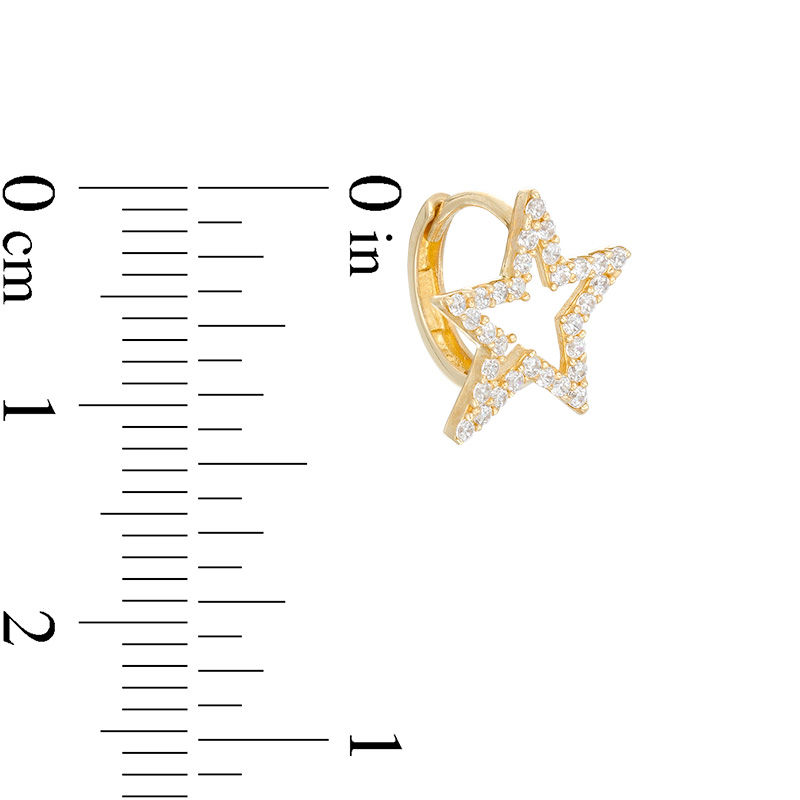 Cubic Zirconia Open Star Huggie Hoop Earrings in 10K Gold
