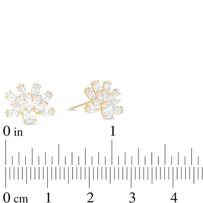 Marquise and Oval Cubic Zirconia Floral Cluster Stud Earrings in 10K Gold