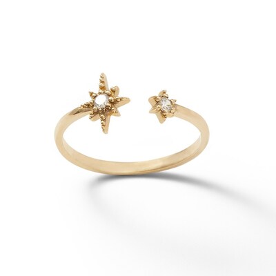 Cubic Zirconia Beaded Starburst Wrap Ring in 10K Gold - Size 7