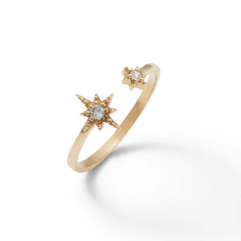 Cubic Zirconia Beaded Starburst Wrap Ring in 10K Gold - Size 7