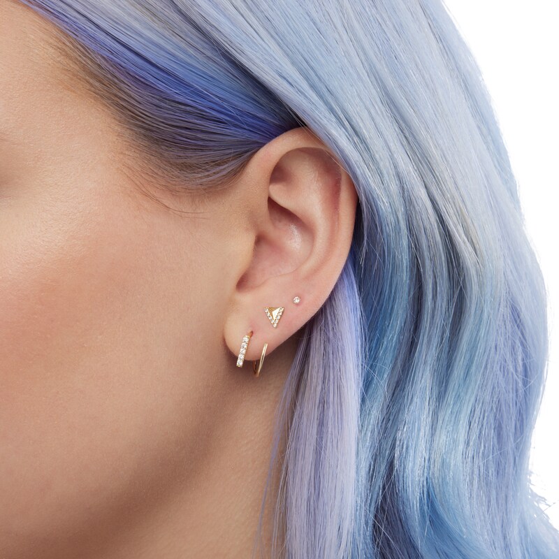 Main Image 3 of Cubic Zirconia Border Triangle Stud Earrings in 10K Gold
