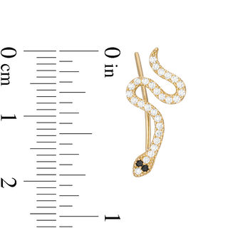 Black and White Cubic Zirconia Snake Crawler Earrings in 10K Gold