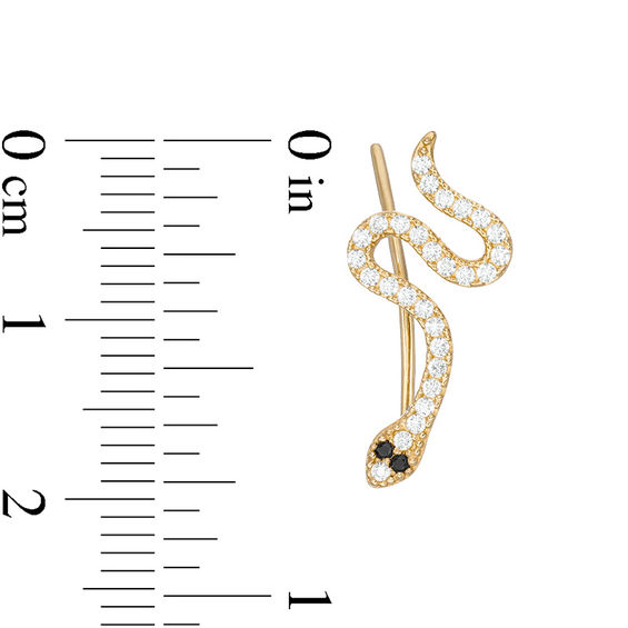 Black and White Cubic Zirconia Snake Crawler Earrings in 10K Gold