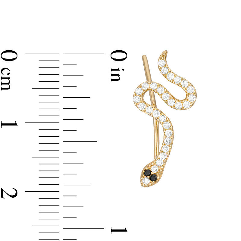 Main Image 2 of Black and White Cubic Zirconia Snake Crawler Earrings in 10K Gold