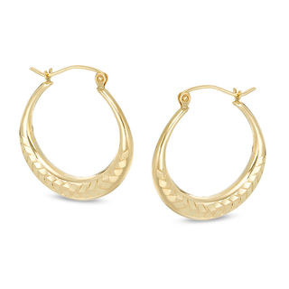 Diamond-Cut Chevron Pattern Hoop Earrings in 10K Gold
