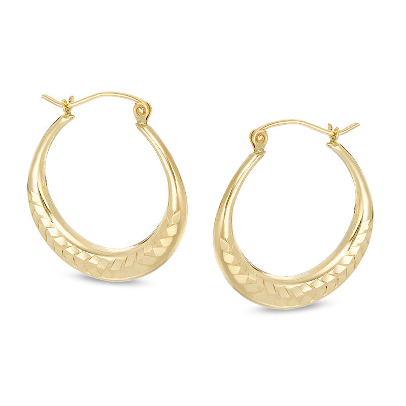 Diamond-Cut Chevron Pattern Hoop Earrings in 10K Gold