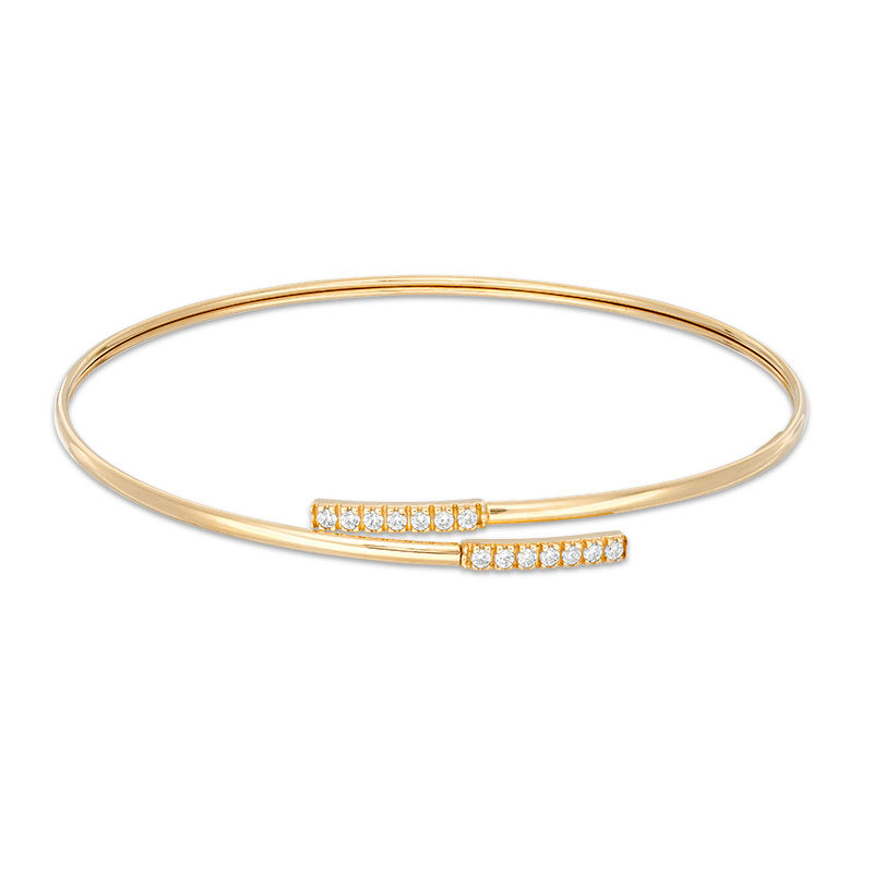 Made in Italy Cubic Zirconia Bar Bypass Bangle in 10K Gold Bonded Sterling Silver
