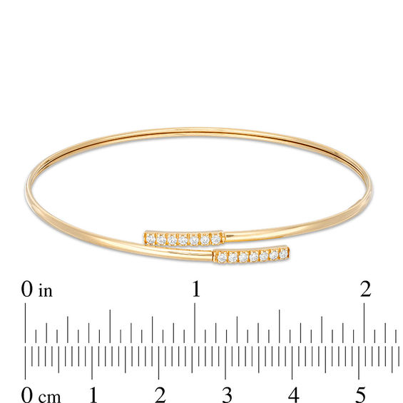 Made in Italy Cubic Zirconia Bar Bypass Bangle in 10K Gold Bonded Sterling Silver