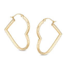 Diamond-Cut Heart Hoop Earrings in 10K Tube Hollow Gold