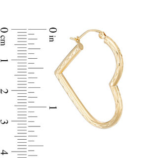 Diamond-Cut Heart Hoop Earrings in 10K Tube Hollow Gold